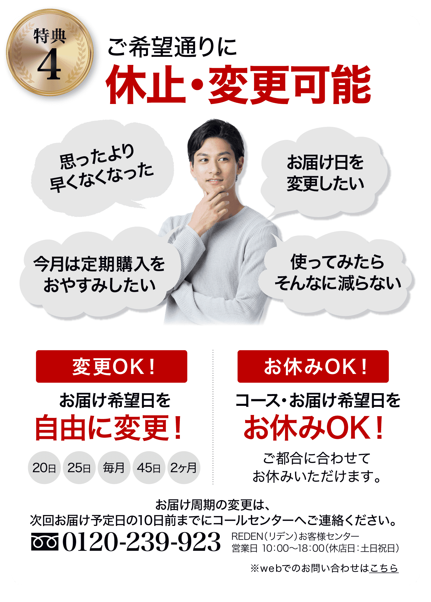 特典４いつでも解約、休止変更可能